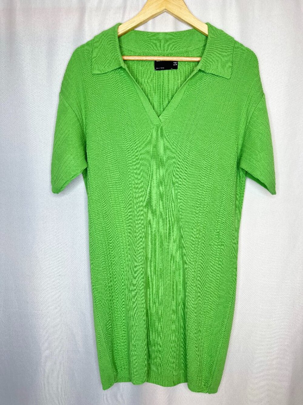 ASOS Ribbed Knit Polo Green Mini Dress, Size 4 Preppy Resort